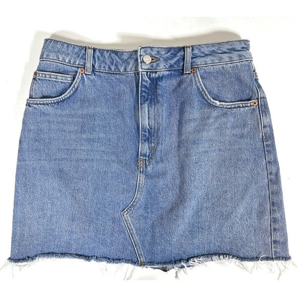 Topshop Women's Blue Denim Mini Skirt Size US 10 Made From Jeans Raw Hem‎ - Picture 1 of 5